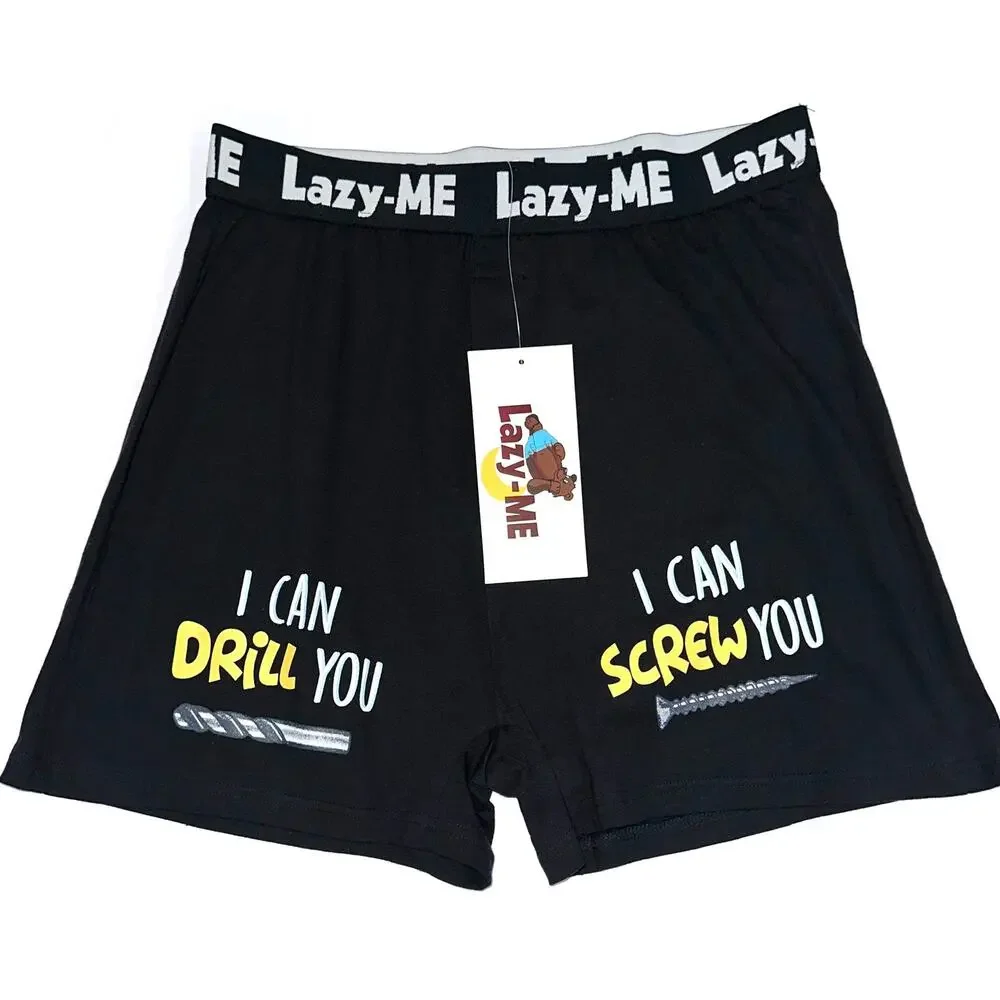 NWT Lazy-Me Men's Funny Novelty 'I'm Very Handy' Black Cotton Boxers Size M